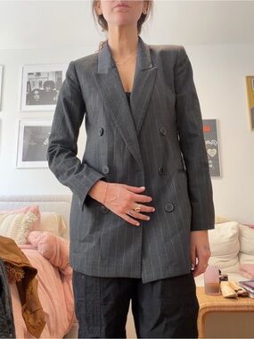 Zara Charcoal Pinstripe Double-Breasted Blazer